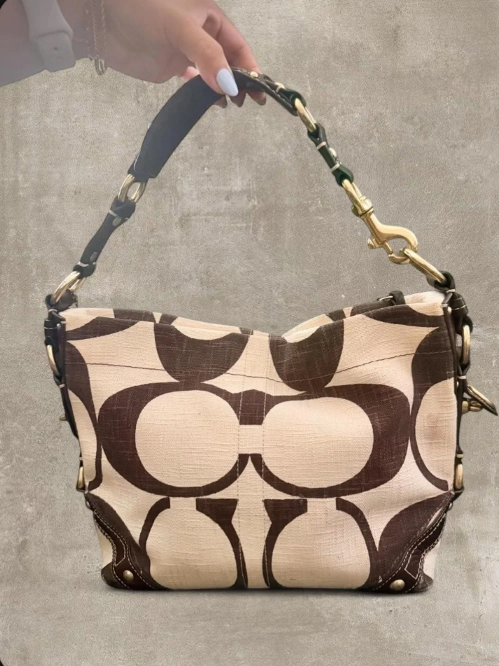 Y2k Coach Carly Hobo Cream/Brown Shoulder Bag (A0773 10794) Signature C